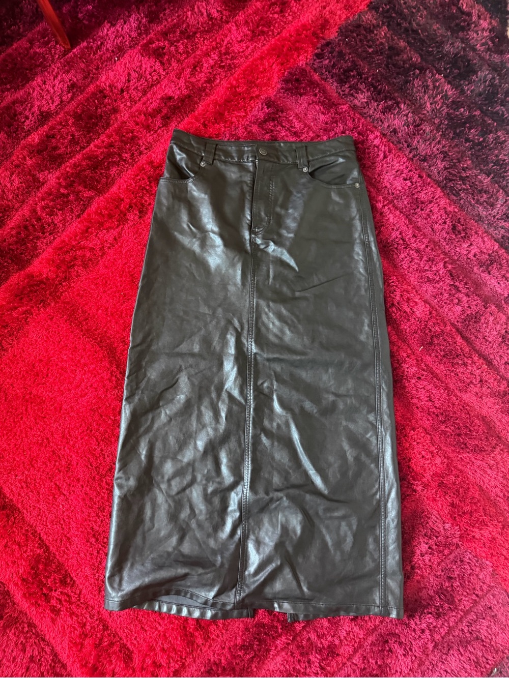 FREE PEOPLE Black Faux Leather Long Skirt - Women
